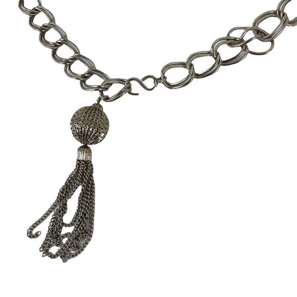 VTG Retro Silver Belt Metal Link Chain Belt Tassel Charm - Picture 10 of 15